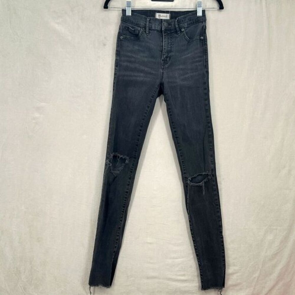 Madewell Jeans Womens Size 25T 9" High-Rise Skinny Leg Black Wash Raw Hems Denim